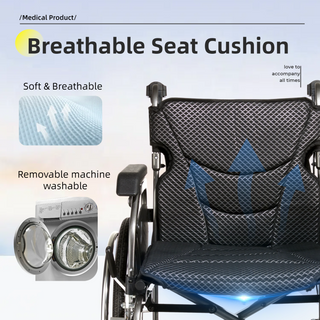 Premium Foldable Lightweight Transport Wheelchair – Adjustable Handrail, Double Brakes, Breathable Seat, for Adults & Elderly, Grey