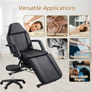 3-Section Adjustable Facial Bed | Massage Table & Tattoo Chair w/ Hydraulic Stool & Trays (Black)