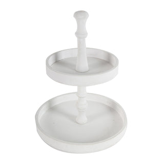 Add a touch of elegance to your home with this D11.8 x 15.4" Two-Tiered Round Wooden Tray in white. Perfect for organizing and displaying items, this versatile tray features two levels for efficient storage, making it ideal for use on coffee tables, countertops, or as a serving tray. The sleek white finish and wooden construction offer both durability and a modern aesthetic, seamlessly complementing various home decor styles. Use it to display decor, store essentials, or serve drinks and snacks at gathering