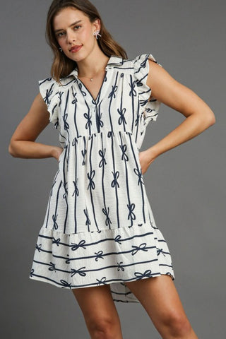 Umgee Full Size Ribbon Collared Mini A-Line Dress Plus Size