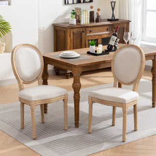 A&A Furniture,French Style Solid Wood Frame Antique Painting Linen Fabric Back Dining Chair,Set of 2,Beige,SW1845BG