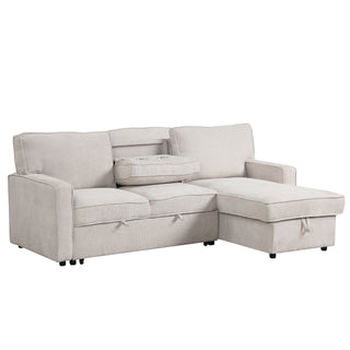 U_STYLE Upholstery Sleeper Sectional Sofa with Storage Space, USB port, 2 cup holders on Back Cushions(same sku; WY000335AAA)