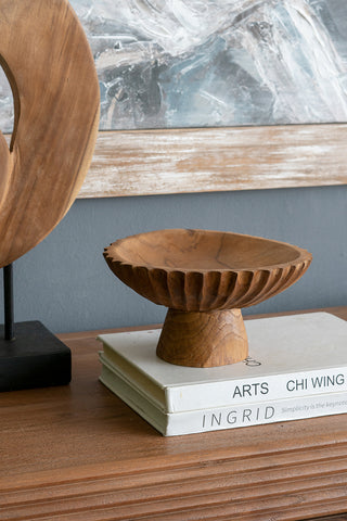 7.9x7.9x3.9' Decorative Teak Wood Pedestal Bowl with Natural Brown Finish