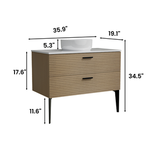 1844212Emilia 36' Striped Natural Oak Bathroom Vanity with Ceramic Sink, Freestanding Bathroom Vanity for Modern Bathroom, KD5