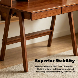 100% Solid Wood Desk Writing Computer Desk Mid Century Modern Home Office Table with Drawer for Bedroom