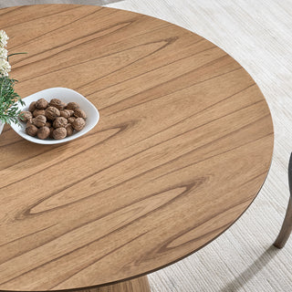 Modern Wooden Dining Table Set with 4 Boucle Upholstered Chairs – Round MDF Table, Ash Color