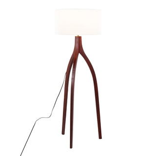 Wishbone Contemporary Floor Lamp in Walnut Wood with a White Fabric Shade by LumiSource