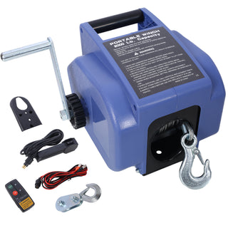 Reversible Electric 12V Trailer Winch for Boats Up to 5000 lbs, Galvanized Wire Rope, Blue Plastic Casing