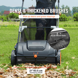 21 inch Push Lawn Sweeper with Hopper Bag, Black