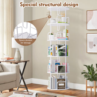 White 5-Tier Rotating Bookshelf Tower | 360° Spinning Narrow Bookcase
