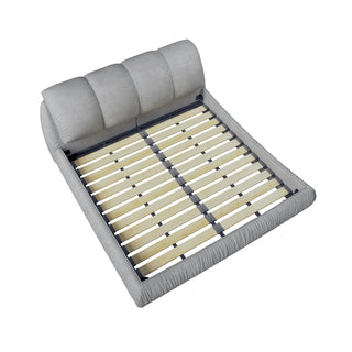 Queen Size Upholstered Platform Bed with Oversized Padded Backrest, Thickening Pinewooden Slats and Solid Wood Leg,Grey(New Sku:W1885S00020)