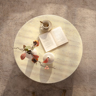 MgO Modern Minimalist Round Accent Coffee Table with Unique Arched Cutout Base, No Assembly Required, Sturdy Structure for Living Room, Bedroom & Outdoor Home Decor.