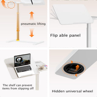 (UPGRADED) Overbed Bedside Desk, Mobile Rolling Laptop Stand Tilting Overbed Table with Wheels, Height Adjustable Tray Bedside Table for Laptop Bed Sofa, WHITE