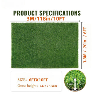 6ft x 10ft Premium Artificial Turf Mat – 0.6" Thick Synthetic Grass with Drainage Holes & Rubber Backing, Ideal for Pet Areas, Garden, Lawn, Patio & Balcony Decor