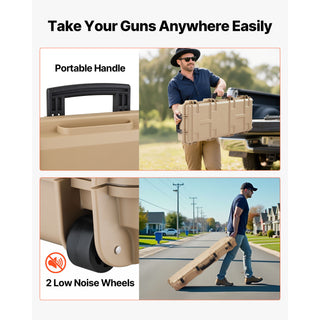 Hard Rifle Case, Lockable Rifle Case with Pre-cut Foams, 42 in Movable Gun Storage with Wheels, IP67 Waterproof & Dustproof Pistol Storage for Rifle, Shotgun, Airsoft Gun, Khaki