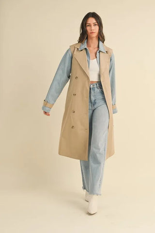 MABLE Layered Look Trench Coat With Denim Jacket-Max-Origin