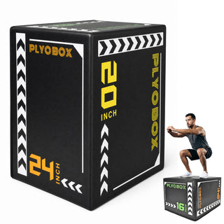 3-in-1 Foam Plyometric Jump Box, 16/20/24 Inch Adjustable Height, Non-Slip Soft Plyo Box for HIIT, Crossfit & Home Gym Training