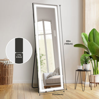 LED Full Length Mirror with Lights, Wide Standing Tall Full Size Mirror, Large Floor Mirror for Bedroom, Lighted Full Body Dressing Mirror with Stand Up Design