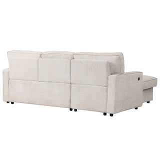 U_STYLE Upholstery Sleeper Sectional Sofa with Storage Space, USB port, 2 cup holders on Back Cushions(same sku; WY000335AAA)