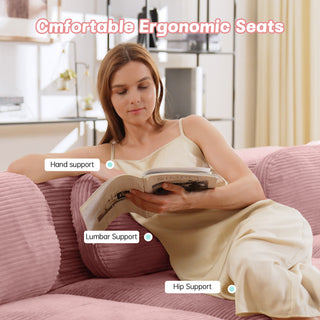 82'' Pink Modular Corduroy Loveseat | Curved Armrest Cloud Sofa