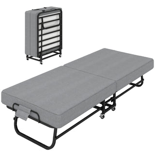 Grey folding bed with memory foam mattress, view 4