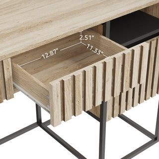 Fluted Desk with Drawers - Modern Computer Desk, Metal Frame, Easy Assembly, Vertical Stripe Design, Storage Dresser