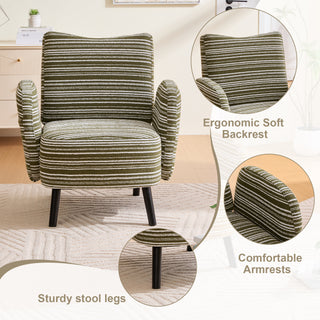 Modern style armchair with sanded fabric, side storage pocket, solid wood legs, comfortable reading chair for living room, bedroom, office