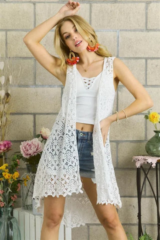 ADORA High-Low Crochet Open Front Knit Cover Up
