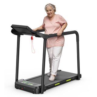 Walking Pad Treadmill for Seniors – Foldable Exercise Treadmill with Long Handrail, Large LED Display, Stable Design, 300 LBS Capacity for Elderly Fitness
