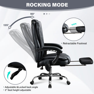 Massage Office Chair with Heat and 6 Vibration Points,Executive Office Chair with Foot Rest and Padded Armrests,Reclining Backrest and Wheels