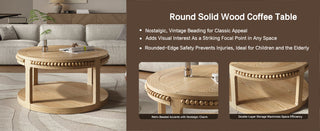 31.5 inch round two-tier solid wood coffee table natural, view 2