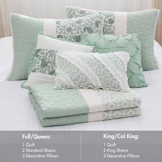 6-Piece Aqua Cotton Percale King Quilt Set with Throw Pillows King/Cal King