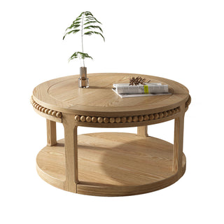 31.5 inch round two-tier solid wood coffee table natural, view 9