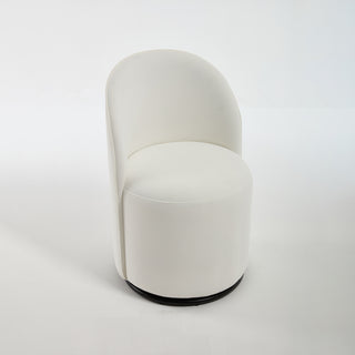 Mid Century Modern Velvet Barrel Chair, 360 Degree Swivel Armless Dining Chair in Cream, Metal and Wood Frame with High-Density Sponge Cushion
