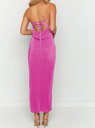 Lace-Up Back Tube Maxi Dress