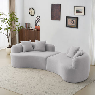 Curved Four Seater Grey Teddy Velvet Sofa | Full Compression Sponge Seating | Modern No-Assembly Compact Couch | Luxury Soft Fabric for Small Spaces & Apartments