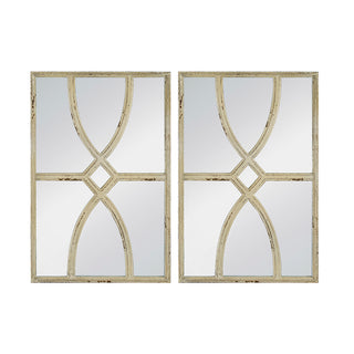 16" x 23" Rectangular Wooden Wall Mirrors with Distressed White Frame, Vertical or Horizontal Display – Set of 2, Home Decor for Living Room