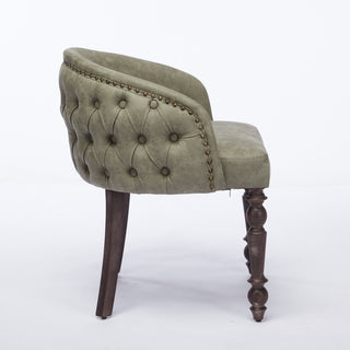 Hand-pulled buckle decoration PU Dining Chair,Accent Leisure Chair, Mid-Century Modern Arm Chair with Solid Wood Armrests and Legs, 1-Seat Cushioned Sofa for Living Room Bedroom,Olive Green color