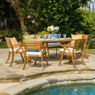 OUTDOOR HERMOSA 7 PIECE WOOD DINING SET WITH CUSHIONS,TEAK