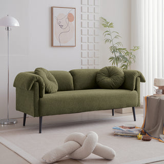 68.5'Modern Lamb Wool Sofa With Decorative Throw Pillows for Small Spaces