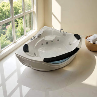 59" 2-Person Corner Whirlpool Bathtubs - Luxury Hydro Massage Spas with LED Chromatherapy