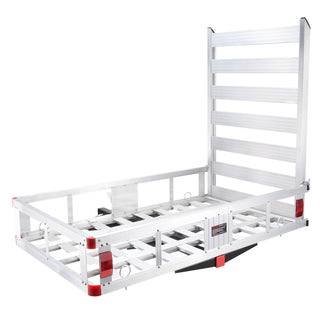 50 x 29.5 x 8.7 inch Hitch Cargo Carrier, 500lbs Capacity Trailer Hitch Mounted Cargo Basket, Aluminum Luggage Carrier Rack with Folding Ramp, Fits 2' Hitch Receiver for SUV Truck Pickup Camping