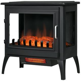 24-Inch Freestanding Electric Fireplace Stove | Black Infrared Heater with Realistic Flame