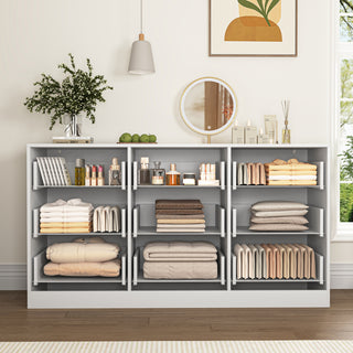 White 9-Drawer Dresser with Wavy Pattern Panels - 63" Large Long Storage Chest