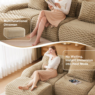 82" Light Camel Flannelette Modular Sectional - No Assembly Cloud Couch