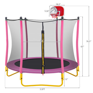 5.5FT Trampoline for Kids - 65' Outdoor & Indoor Mini Toddler Trampoline with Enclosure, Basketball Hoop and Ball Included