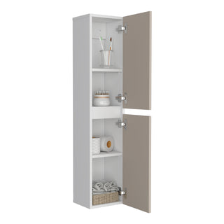 High Two-Door Wall Cabinet with Interior Shelf, White