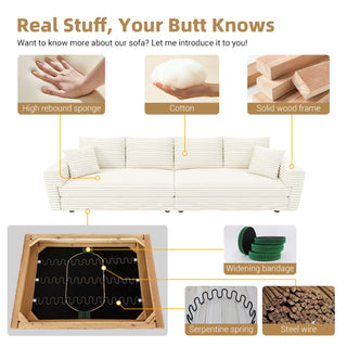 Beige 102.4" Plush Corduroy 4-Seat Sofa - Modern Deep Seat Cloud Couch with Pillows