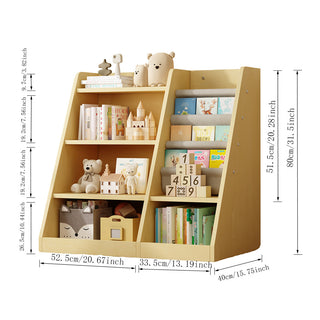 Wooden Toy Storage Organizer Cabinet – Natural Wood Kids Bookshelf, Adjustable Sling Book Rack for Playroom, Bedroom, Nursery, Hallway, and Kindergarten