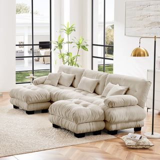 Luxury Modular Sectional Sofa Couch - Oversized U Shaped Cloud Couch for Living Room,Deep Seat Sofa Couch with 2 Ottomans ,Chenille Light coffee